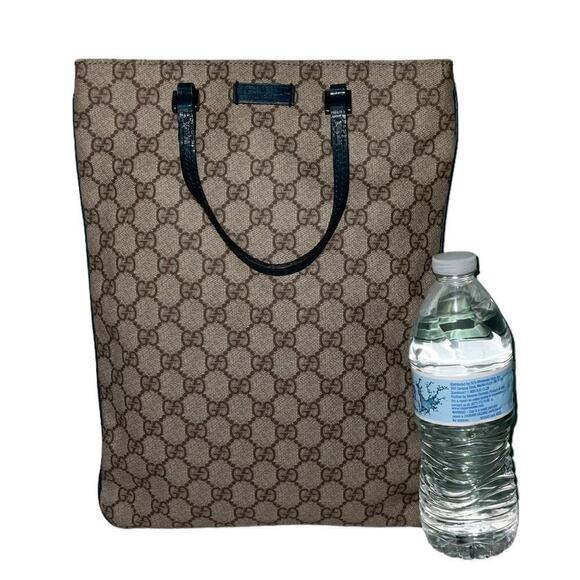 Gucci GG Supreme Flat Vertical Tote with Teal Leather trim and accents - Picture 13 of 15